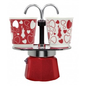 CAFFETTIERA 2 TAZZE SET MINI CUORE + 2 TAZZINE