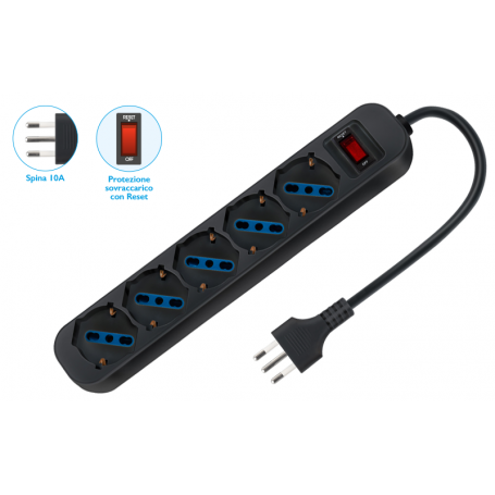 MULTIPRESA ELETTRICA 5 POSTI CON INTERRUTTORE
