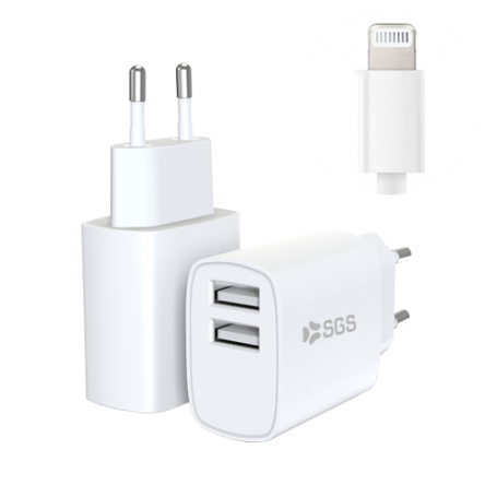 CARICATORE DA RETE 12WATT 2 PORTE USB+CAVO LIGHTN.