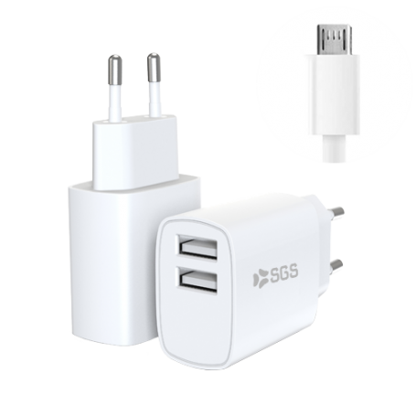 CARICATORE DA RETE 12WATT 2 PORTE USB+CAVO MIC.USB
