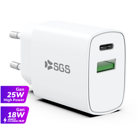 CARICATORE DA RETE 25WATT 2 PORTE WHITE