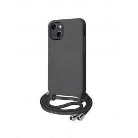 CUSTODIA IN SILICONE NERO PER IPHONE 15 CON LACCIO