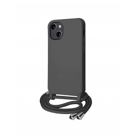 CUSTODIA IN SILICONE NERO PER IPHONE 15 CON LACCIO