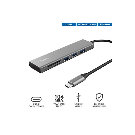HUB USB-C 3 PORTE USB 3.2 CARD READER ALLUMINIO