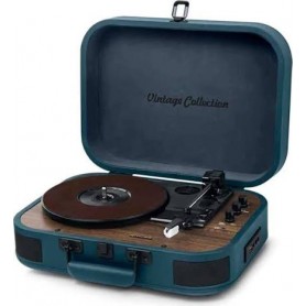 GIRADISCHI VINTAGE VALIGETTA  COLORE BLU PETROLIO
