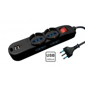 MULTIPRESA 2 POSTI SCHUKO + 4 PRESE + 2 USB 5V BK