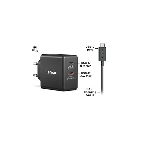 ALIMENTATORE DA RETE 65WATT DUAL USB-C PER LENOVO